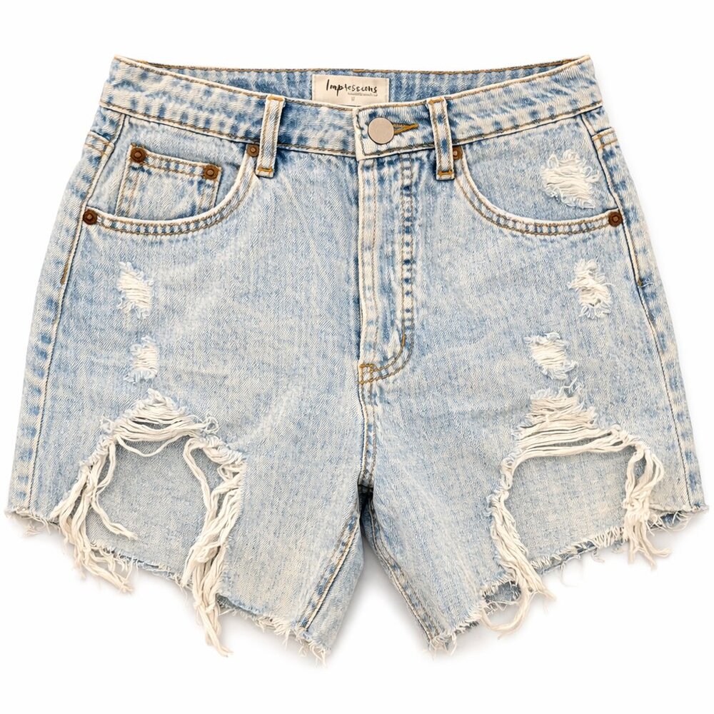 Impressions Distressed Denim Shorts – Size M – Light Wash High Rise Cutoff Short